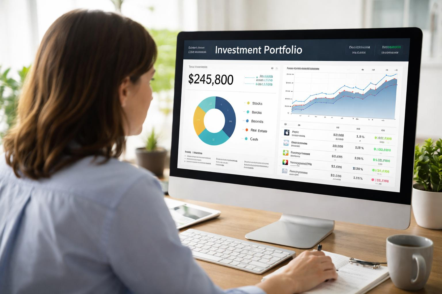 Portfolio manager reviewing snapshot data on laptop
